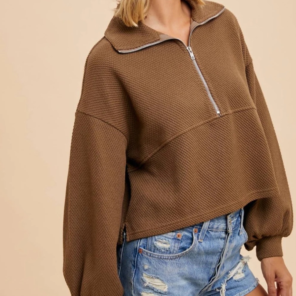 NWT Cotton Waffle Half Zip Top